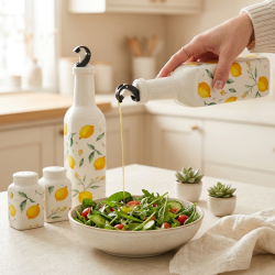 Porcelain Oil Dispenser & Salt Shaker Set - 4 Pcs